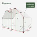 9.94 Ft. X 6.46 Ft. X 6.36 Ft. Metal Large Chicken Coop Walk In Poultry Cage Run Flat Shaped With Waterproof Cover Silver Metal