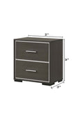 1Pc Contemporary 2 Drawer Nightstand With Chrome Accents Gray Rustic Finish Bedroom Wooden Furniture Gray 2 Drawers Bedside Cabinet Bedroom Contemporary,Rustic Drawers Wood