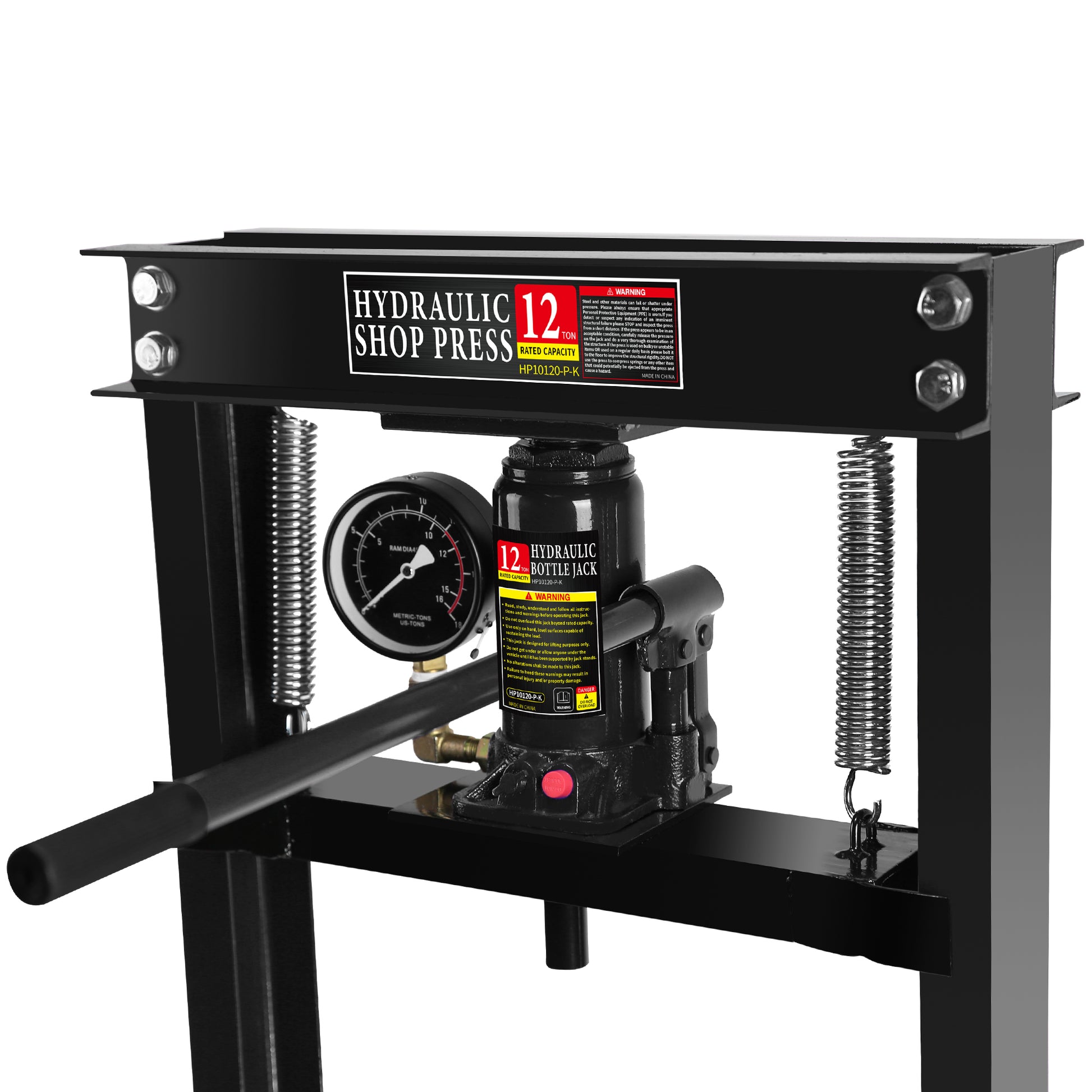 Steel H Frame Hydraulic Garage Shop Floor Press With Stamping Plates, With A Pressure Gauge,12 Ton 24,000 Lb Capacity, Black Black Steel