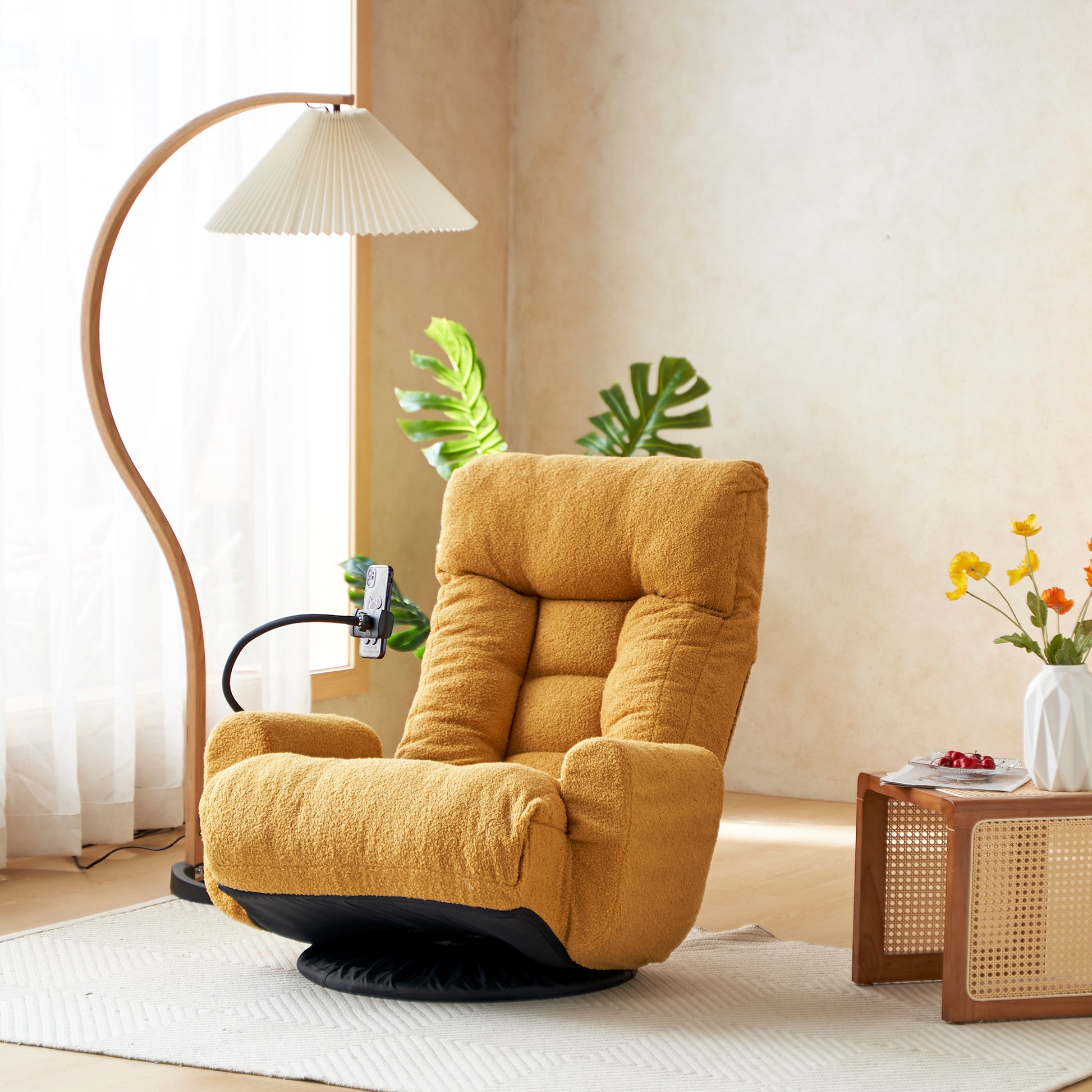 Adjustable Head And Waist, Game Chair, Lounge Chair In The Living Room, 360 Degree Rotatable Sofa Chair,Rotatable Seat Leisure Chair Deck Chair Yellow Metal Soft Cotton Metal