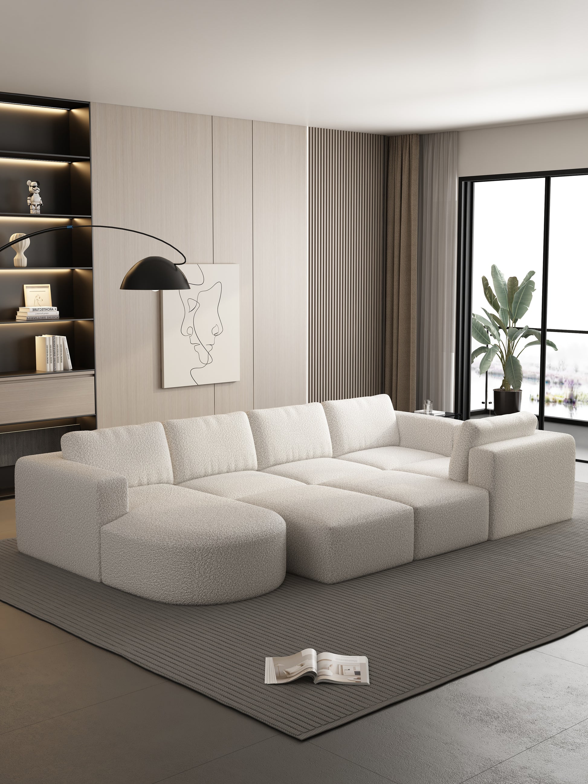 104.32*70.86 Modular Sectional Sofa Sleeper Couch, Sectional Sofa With Chaise And Ottoman, Convertible U Shaped Modular Sofa Set. Compressed Sponge, White. Combo A B C D White Primary Living Space Soft Minimalist,Modern Foam Spring 5 Seat