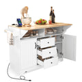 K&K 55.7'' Large Kitchen Island With 2 Drop Leaf, Rolling Kitchen Cart On 5 Wheels With Power Outlet, Folding Storage Dining Table With Spice & Towel Rack3 Drawers, For Kitchen, Dining Room,White White White Kitchen Classic,Farmhouse,Luxury,Modern