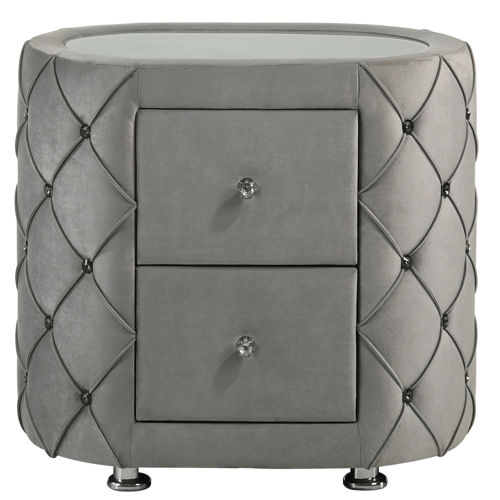 Grey Upholstered 2 Drawer Nightstand Grey 2 Drawers Bedroom Bedside Cabinet Modern Drawers Velvet