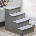 Pawhut Pet Stairs, Small Pet Steps With Cushioned Removable Covering For Dogs And Cats Up To 22 Lbs., Grey Grey Mdf