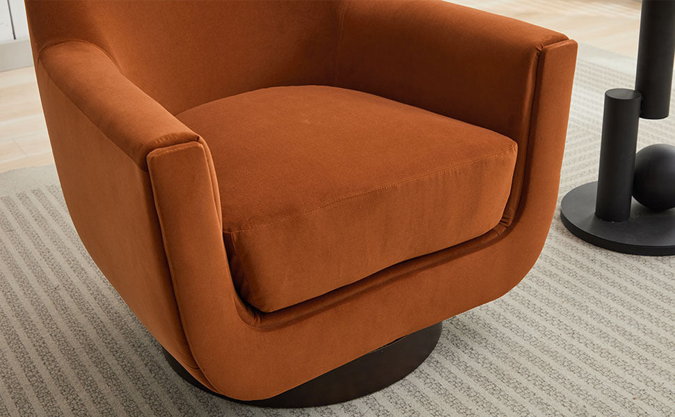 U Shaped Fully Assembled Swivel Chair Velvet Accent Chair Armchair Round Barrel Chair For Living Room Bedroom, Burnt Orange Burnt Orange Velvet