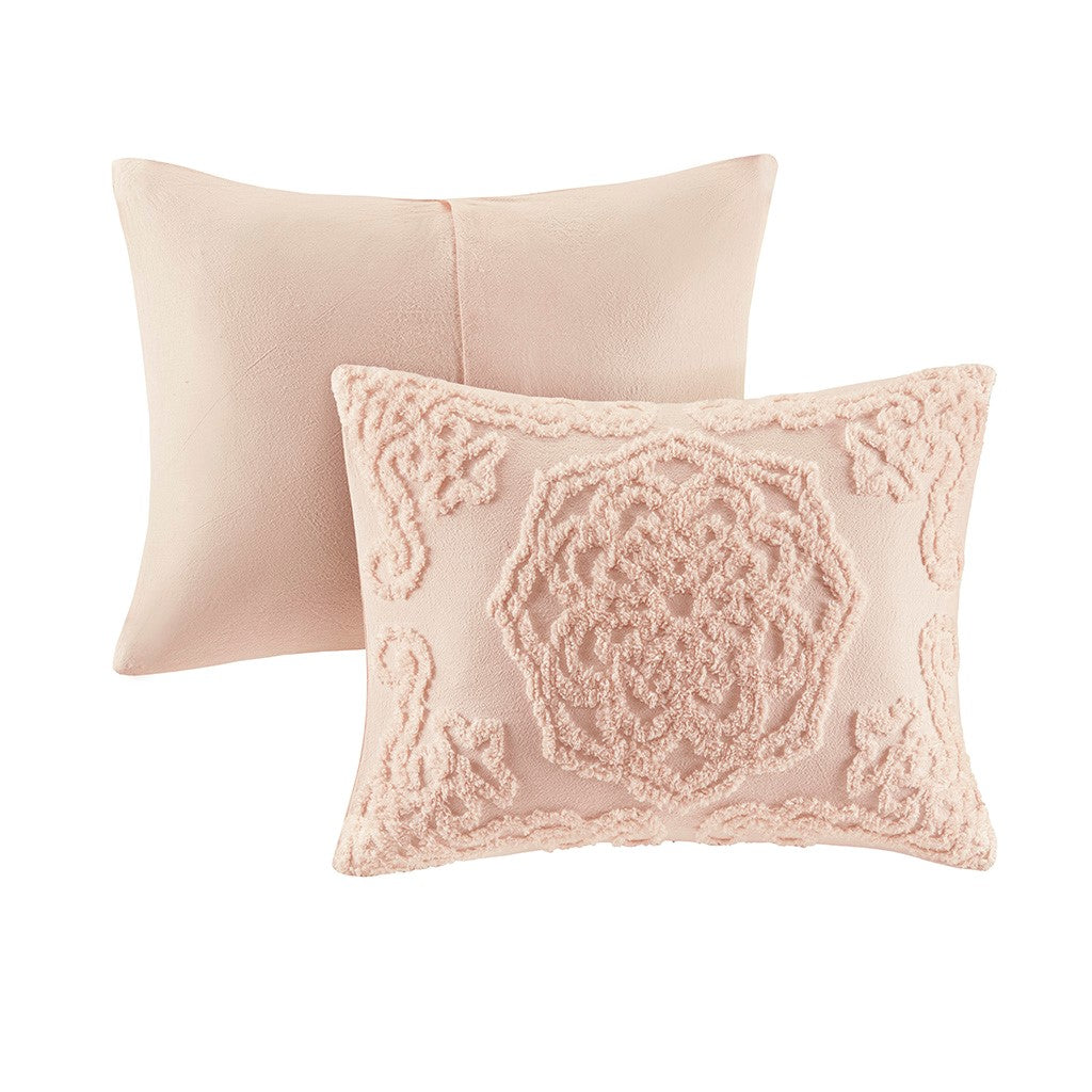 3 Piece Tufted Cotton Chenille Medallion Comforter Set Blush King Cal King King Blush Cotton