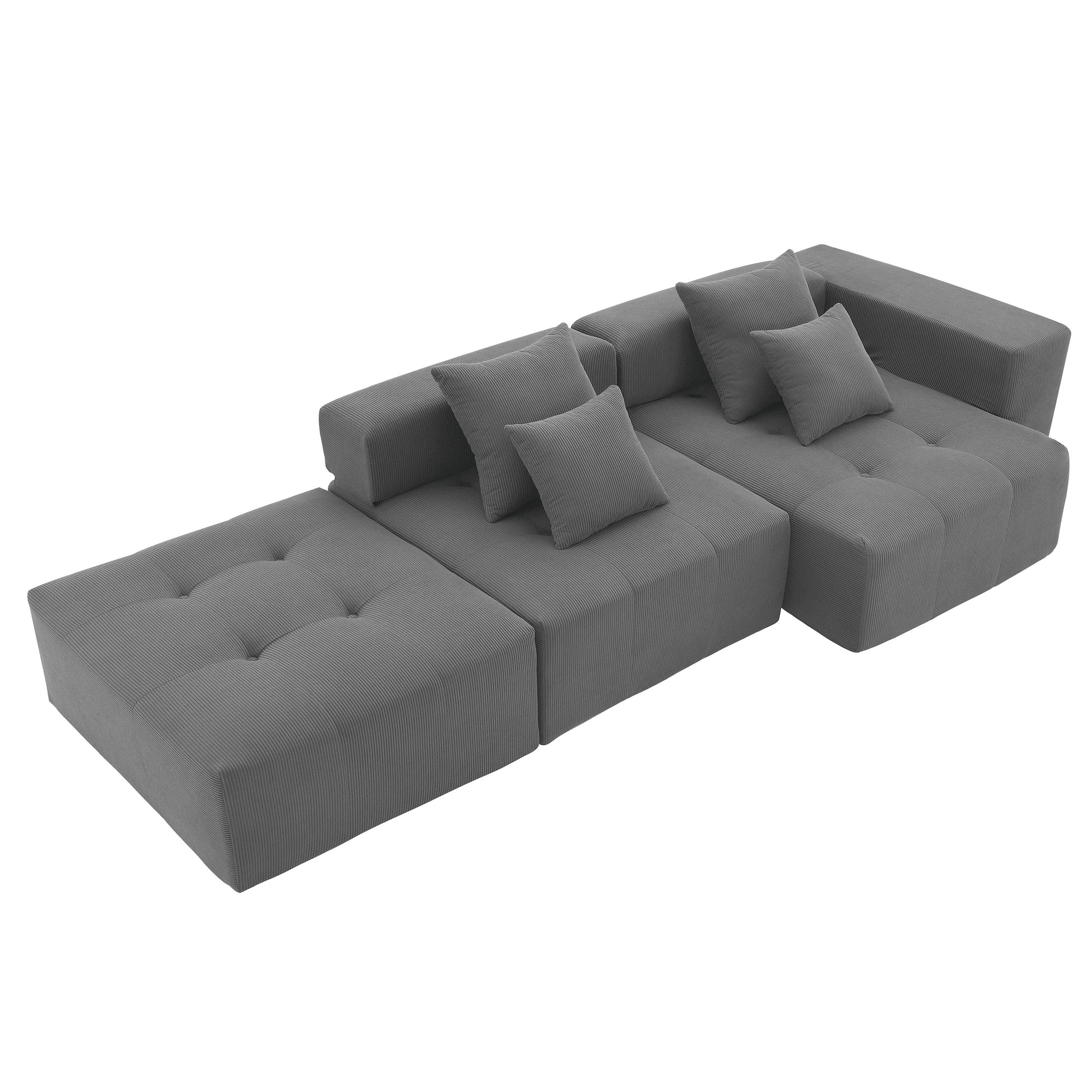 105.5'' L Shaped Modular Sectional Sofa,Minimalist Corduroy Floor Couch Set,Convertible Foam Filled Cloud Couch For Living Room,3 Pc Free Combination,No Assembly Required,3 Colors Gray Corduroy 4 Seat