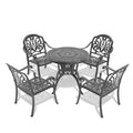 Cushions In Random Colors 5 Piece Set Of Cast Aluminum Patio Furniture With Cushions Yes Dining Set Black Seats 4 Rust Resistant Frame Water Resistant Cushion Garden & Outdoor Complete Patio Sets