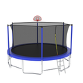 16Ft Trampoline With Balance Bar & Basketball Hoop&Ball, Astm Approved Reinforced Type Outdoor Trampoline With Enclosure Net Blue Metal