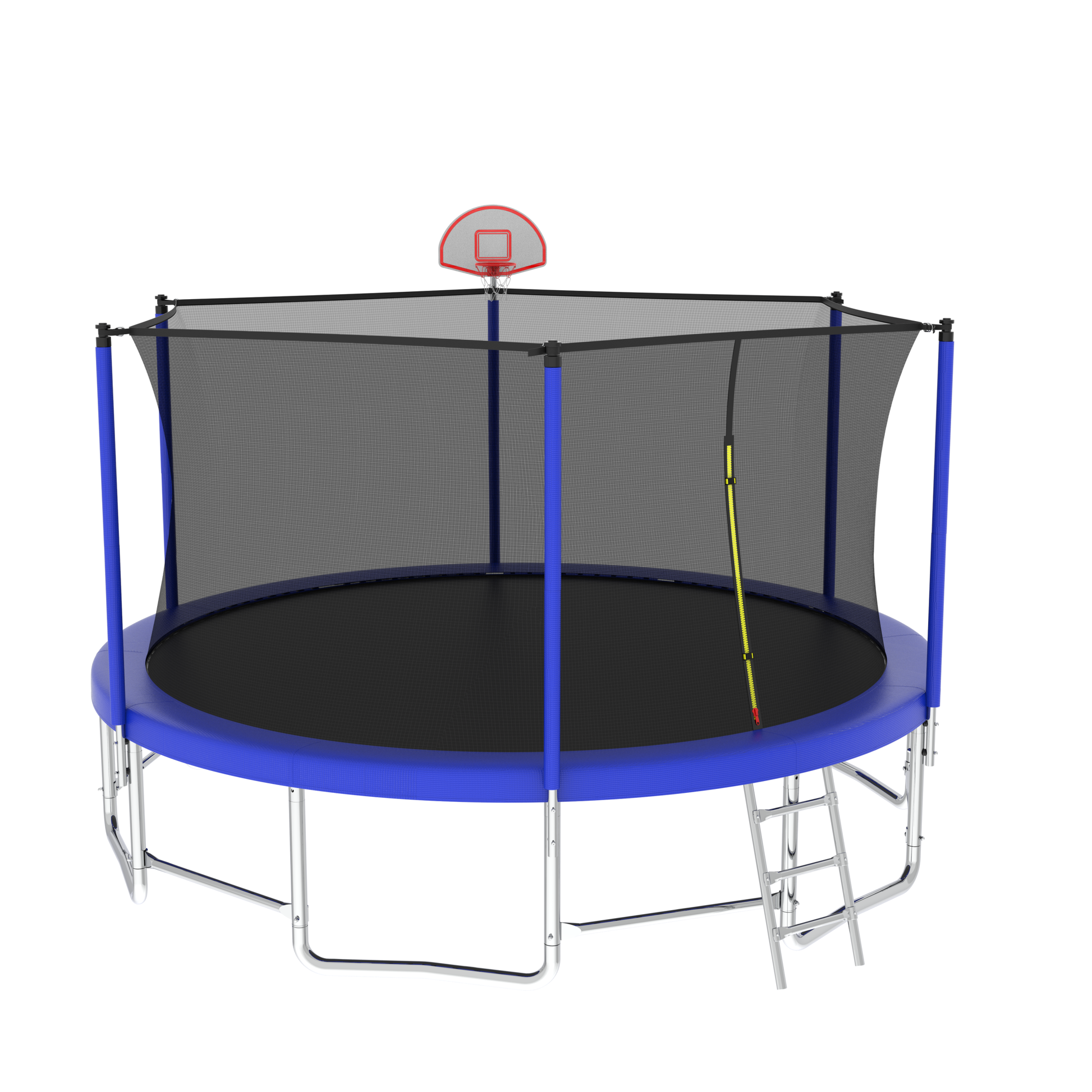 16Ft Trampoline With Balance Bar & Basketball Hoop&Ball, Astm Approved Reinforced Type Outdoor Trampoline With Enclosure Net Blue Metal