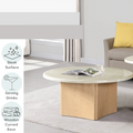 Qwin Coffee Table, Marble Top & Oak Finish Lv03005 White Natural Solid Wood Mdf Resin