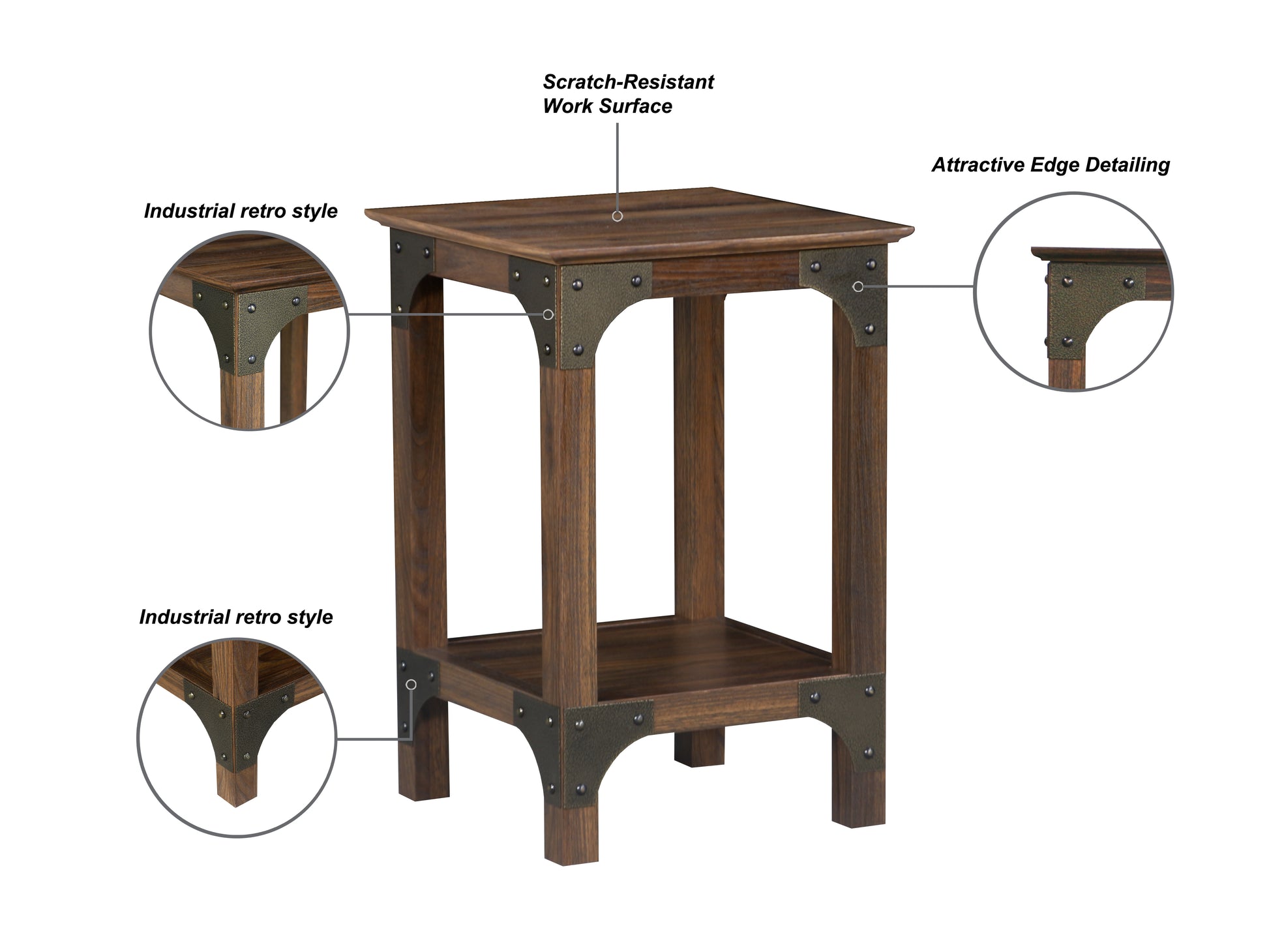 End Table "Versatile Walnut End Table Modern Industrial Nightstand, Living Room Accent Side Table With Sturdy Metal Frame" Walnut Solid Wood