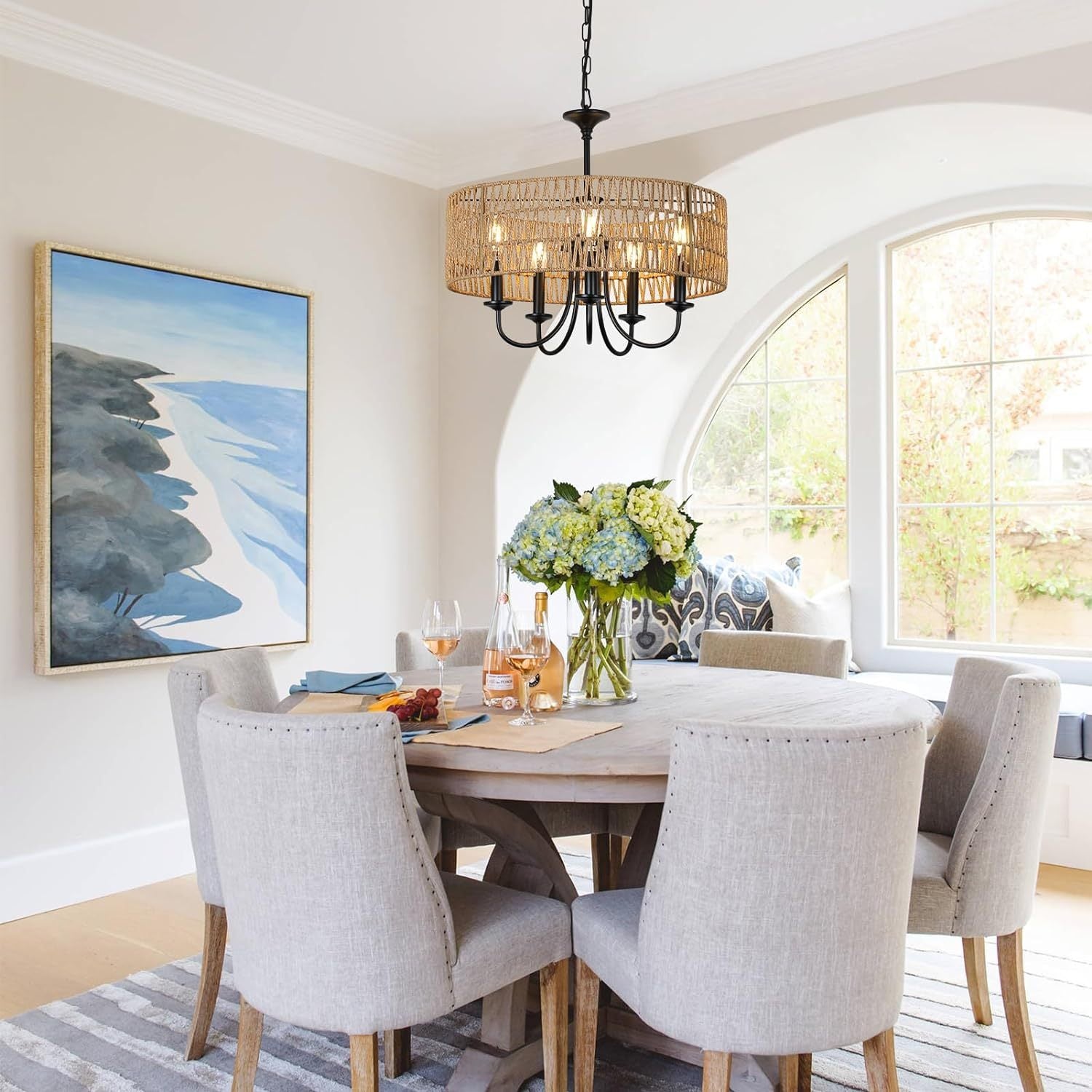 Modern Farmhouse Chandelier Light Fixtures, Lights Large Rattan Pend