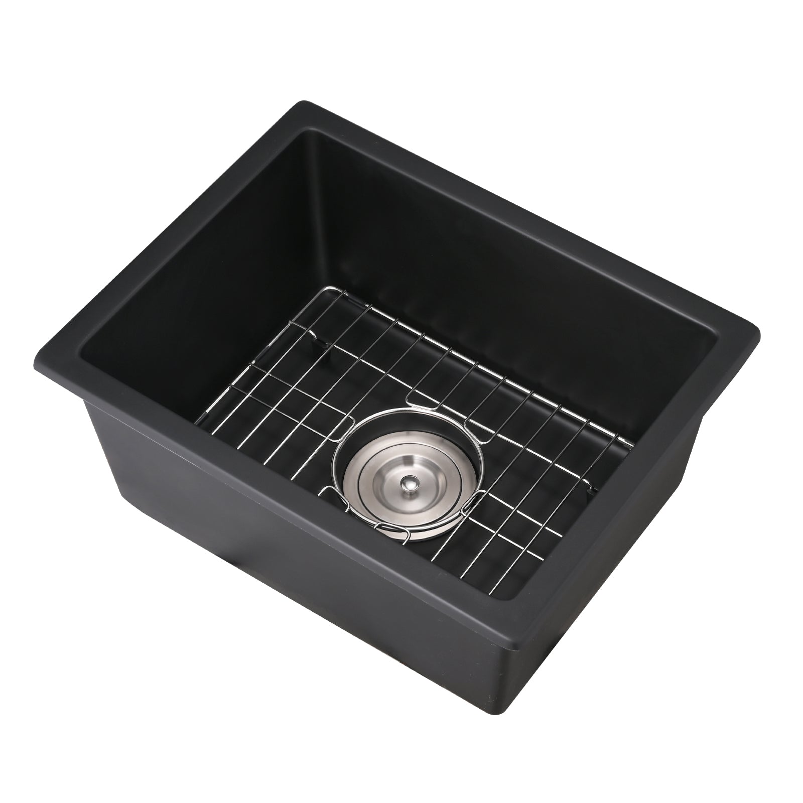 Quartz 13.77" L X 17.71" W Undermount Bar Sink With Basket Strainer Black Quartz