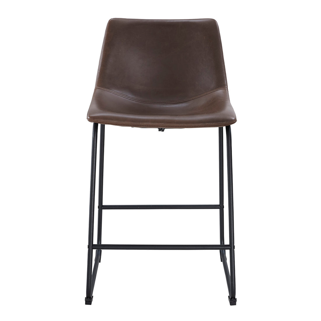 Industrial Faux Leather Counter Stools, Set Of 2 Brown Brown Polyurethane Foam Pu Leather