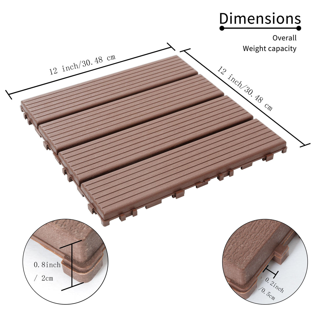 44 Pack Plastic Interlocking Deck Tiles Brown Brown Plastic