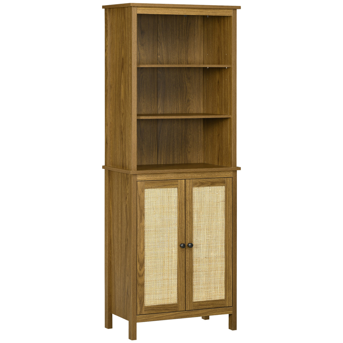 Homcom Bookcase With Cabinet And Open Shelves, Tall Bookshelf, Walnut Walnut Brown Particle Board