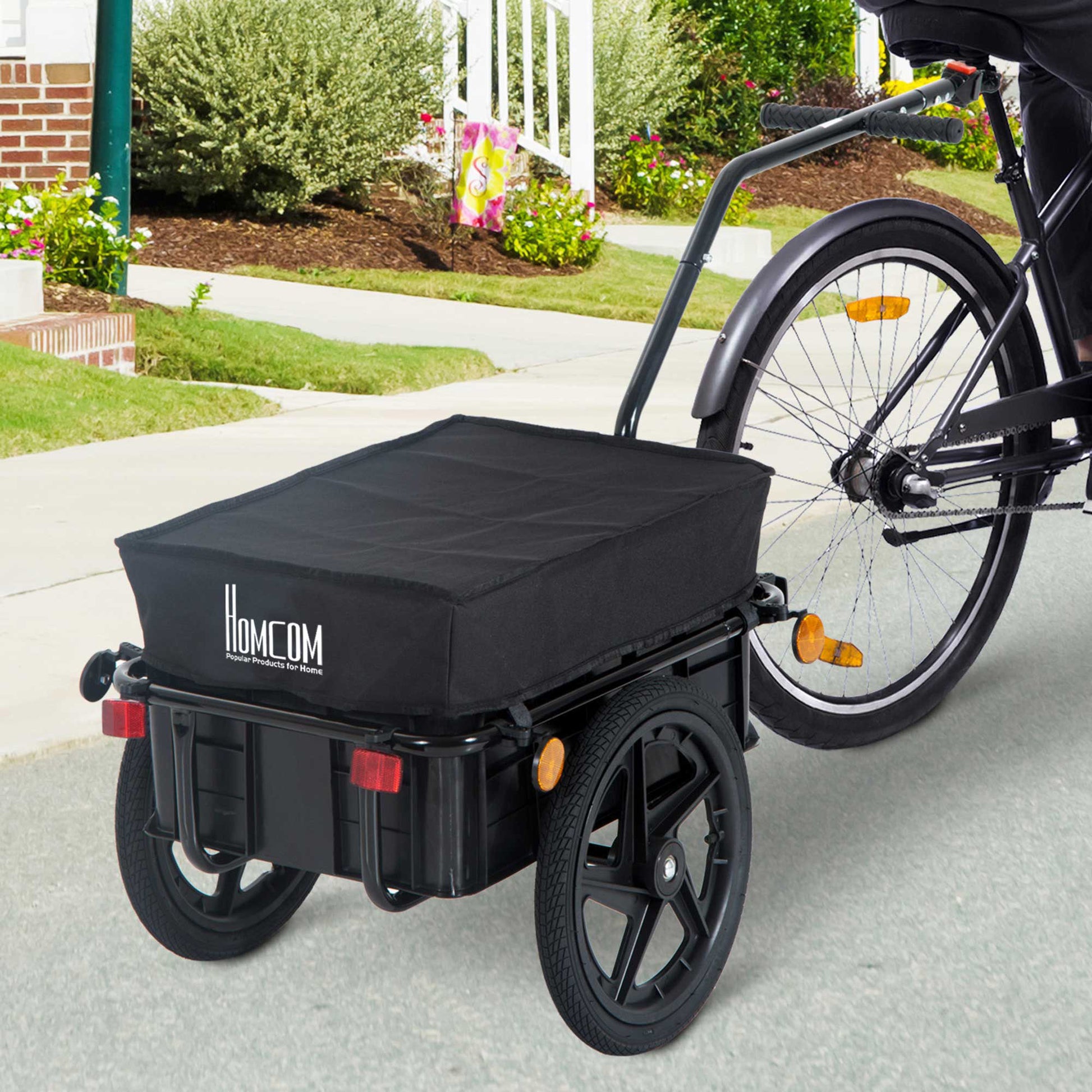 Aosom Bicycle Cargo Trailer With Removable Box And Waterproof Cover, Bike Wagon Trailer With Two 16In Wheels Black Steel