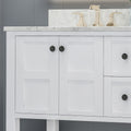 61'' Bathroom Vanity With Marble Top & Double Ceramic Sinks, 4 Doors, 2 Drawers, Open Shelf, White White Mdf