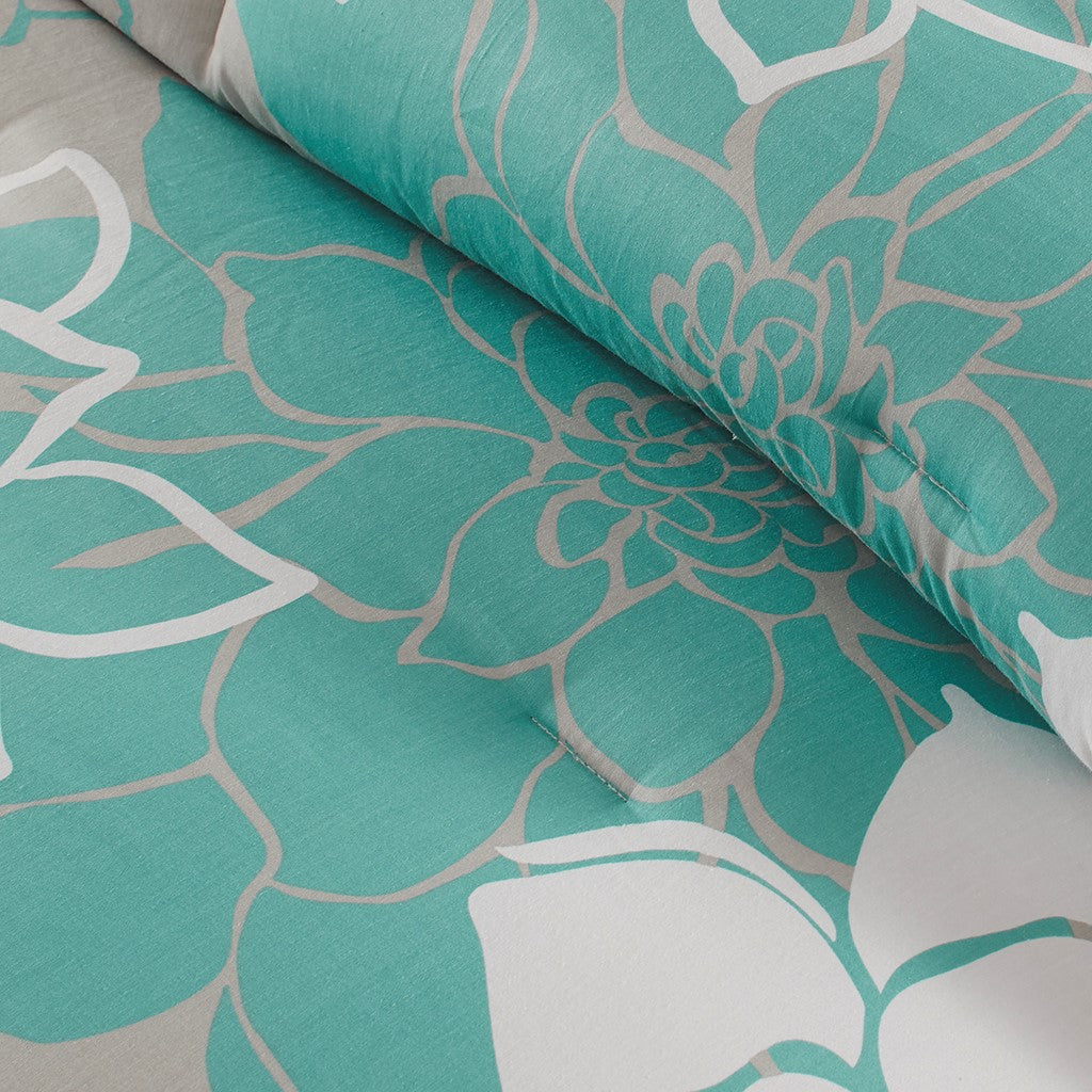 Printed Cotton Sateen Comforter Set Aqua Cal King California King Aqua Cotton