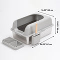 Enclosed Stainless Steel Cat Litter Box With Lid Extra Large, Litter Box For Big Cats Xl Metal Litter Pan Tray With High Wall Sides Enclosure, Non Sticky, Anti Leakage, Easy Cleaning Grey Stainless Steel