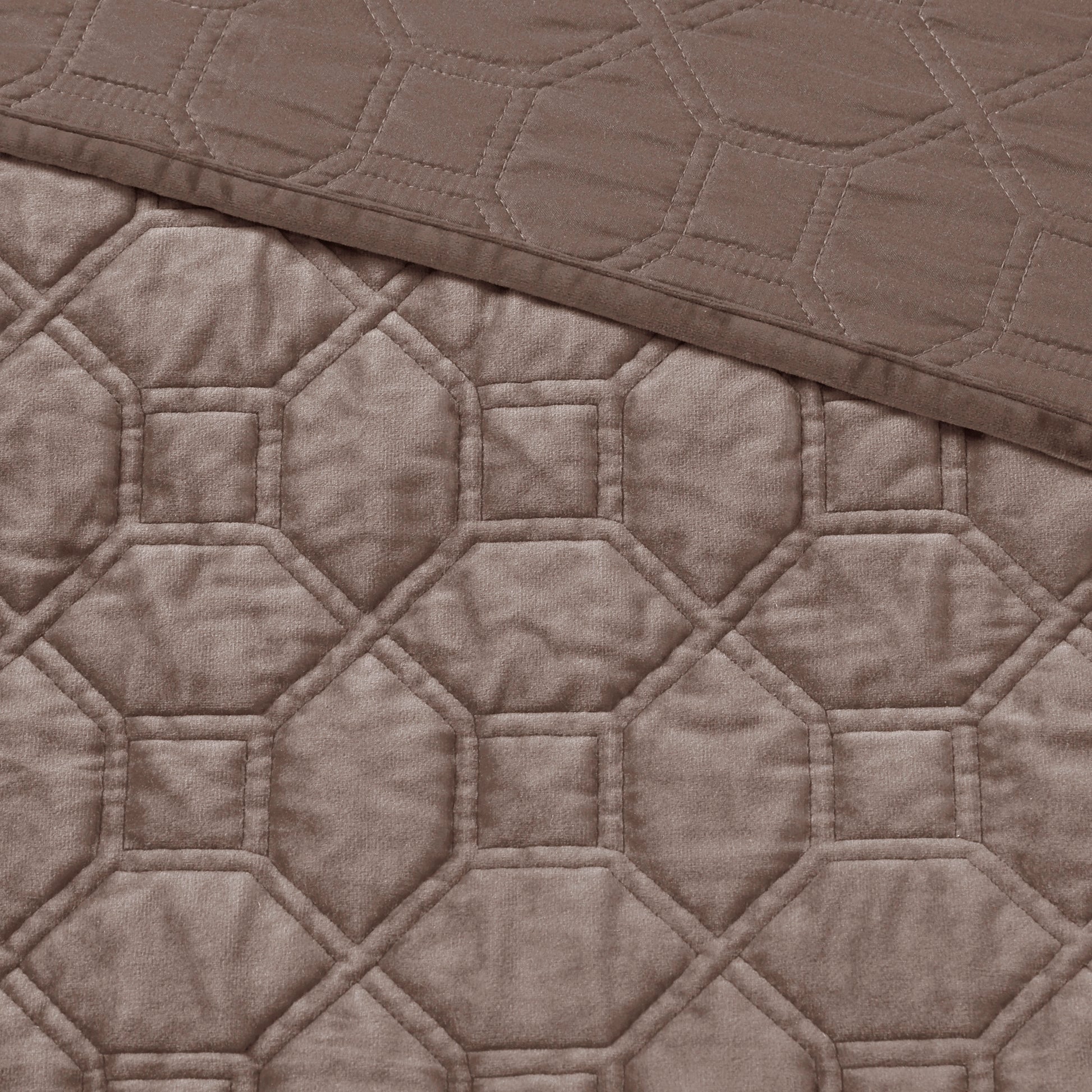 3 Piece Velvet Quilt Set Taupe King Cal King King Taupe Cotton