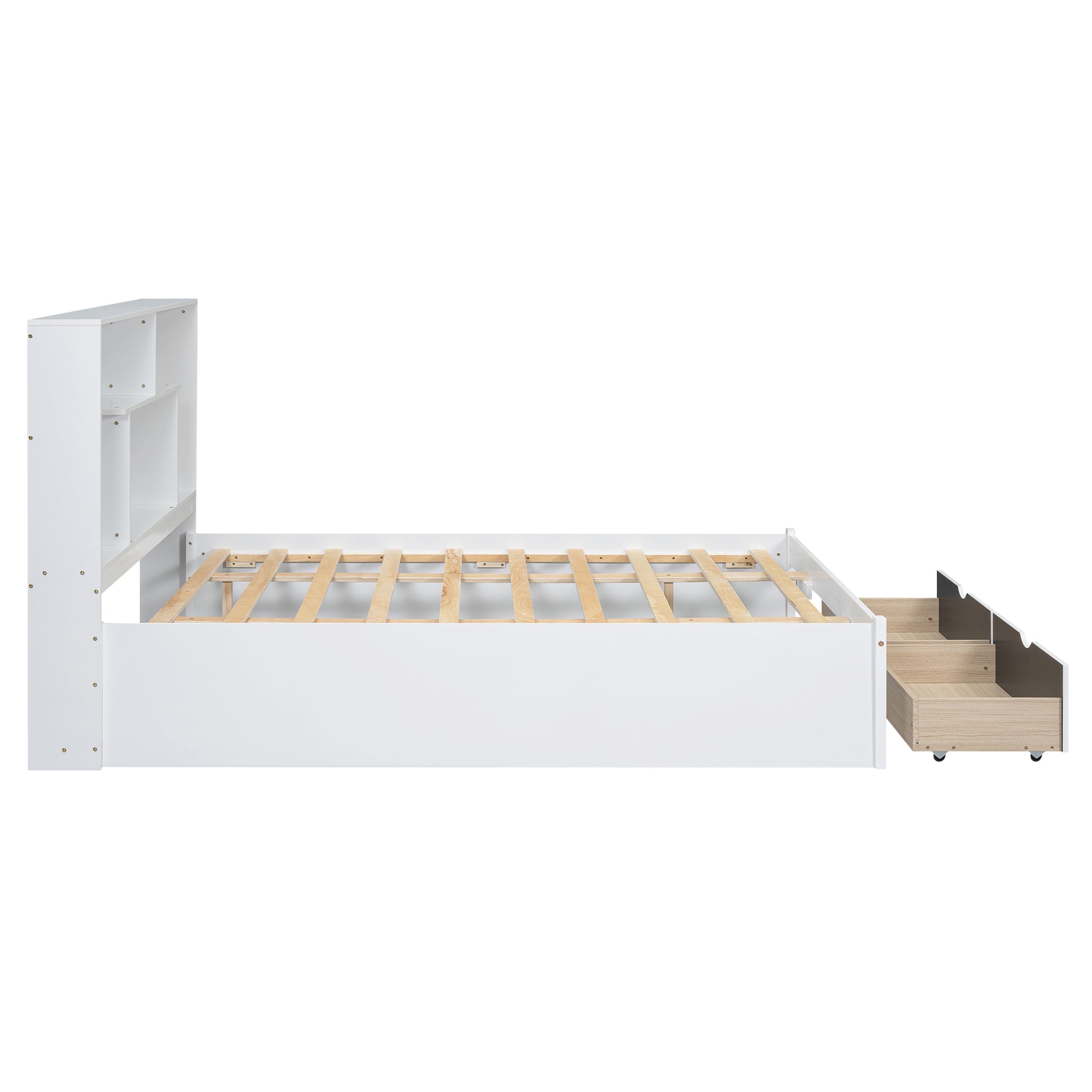 Queen Size Platform Bed With Storage Headboard And 2 Drawers, White Box Spring Not Required Queen White Wood Bedroom Bed Frame Solid Wood Mdf