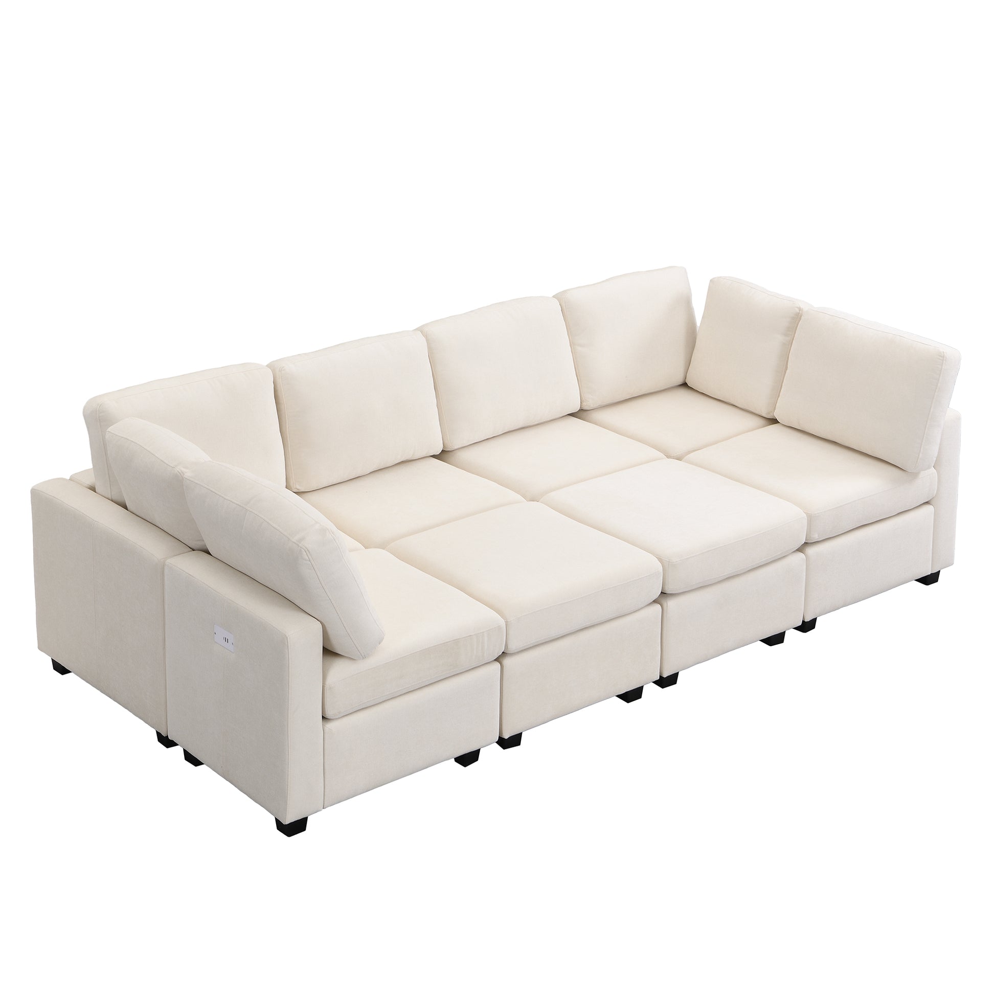 103" Sectional Sofa Couch Sofa Bed U Shaped Sofa With Two Movable Ottoman And Three Usb Ports For Living Room, Beige Beige Foam Chenille 6 Seat