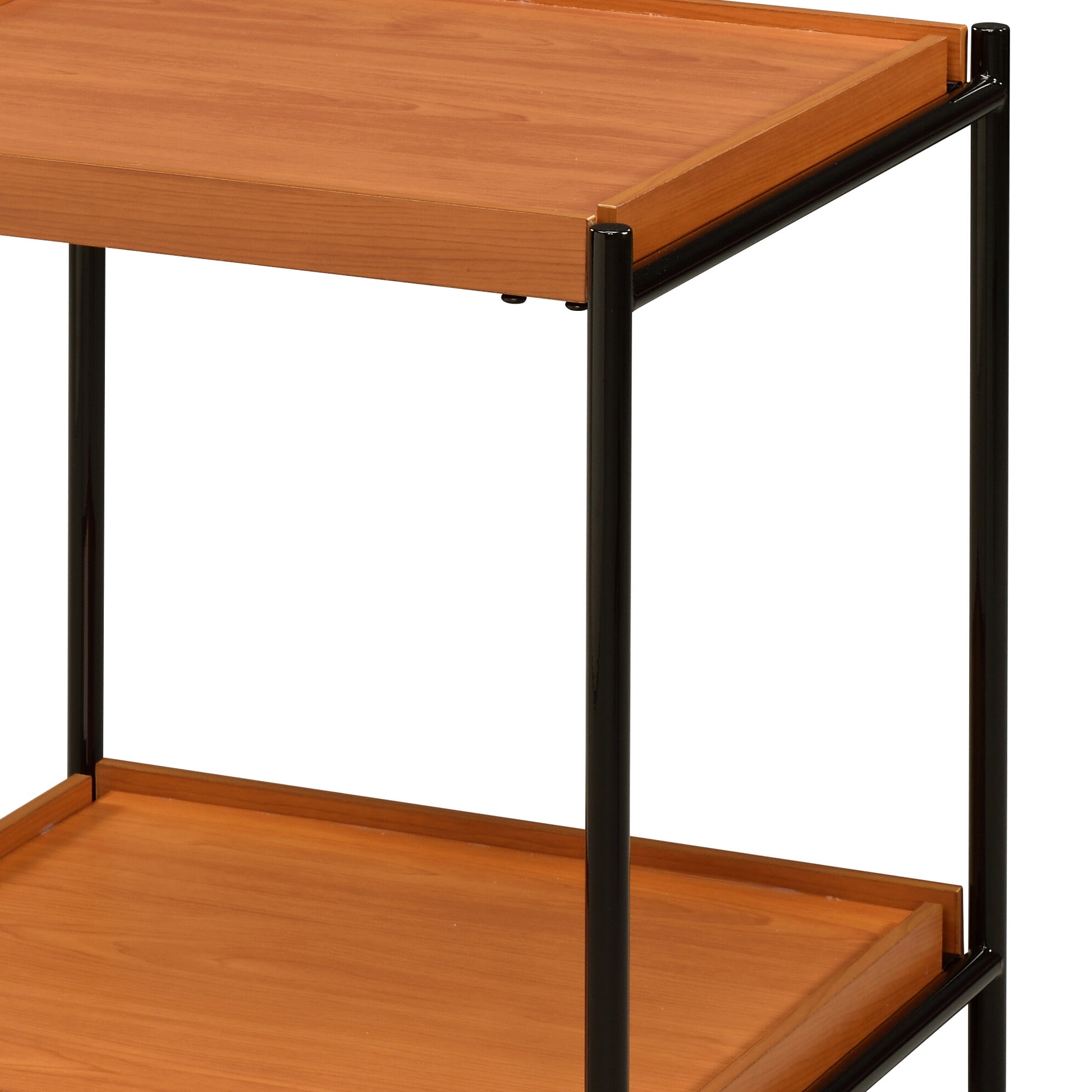 Honey Oak And Black End Table With Shelf Honey Primary Living Space Shelves Square Wood Metal
