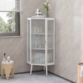 22.25'' Floor Coner Cabinet,Three Tiers With Tempered Glass Doors And Storage Shelves For Bathroom, Living Room And Bedroom White White Glass Metal