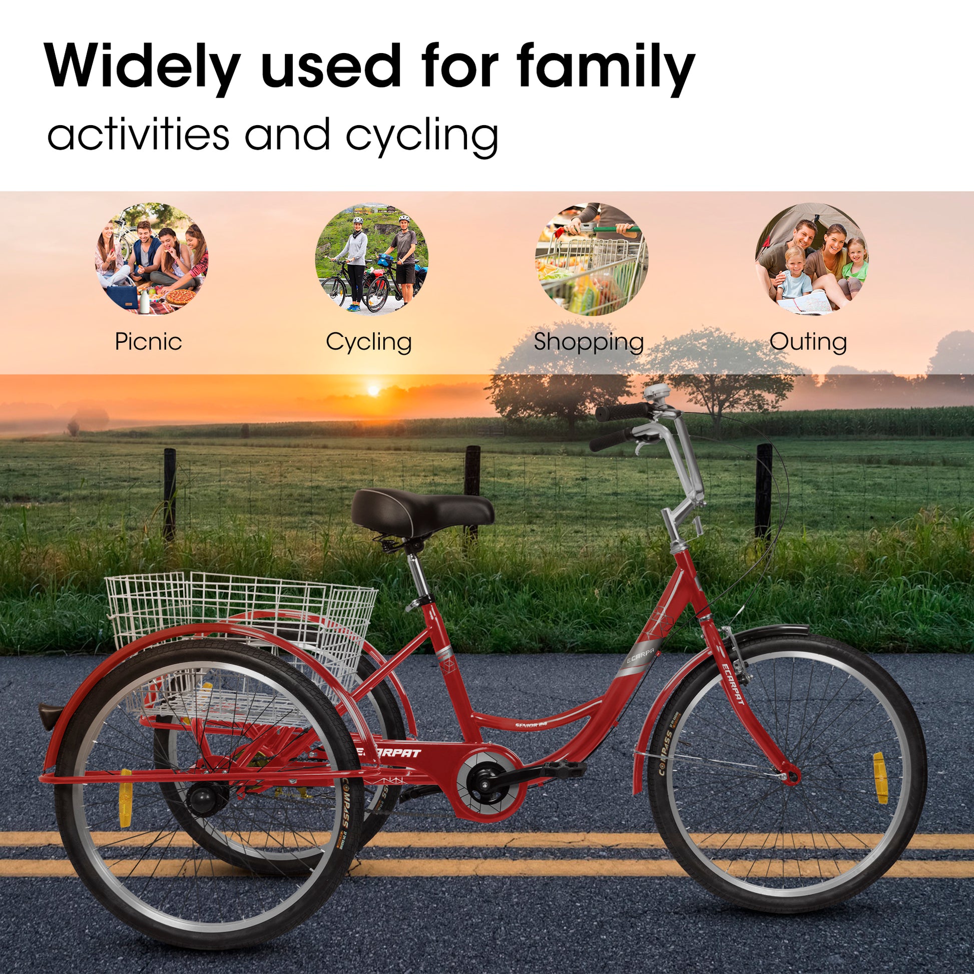 Adult Tricycles, 1 Speed Adult Trikes 24 Inch 3 Wheel Bikes, Three Whe Adult Tricycles, 1 Speed Adult Trikes 24 Inch 3 Wheel Bikes, Three Whe