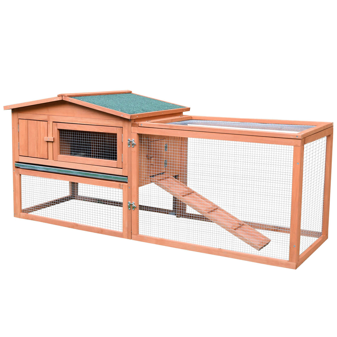 Pawhut Rabbit Hutch 2 Story Bunny Cage Small Animal House With Slide Out Tray, Detachable Run, For Indoor Outdoor, 61.5" X 23" X 27", Natural Natural Wood Wood