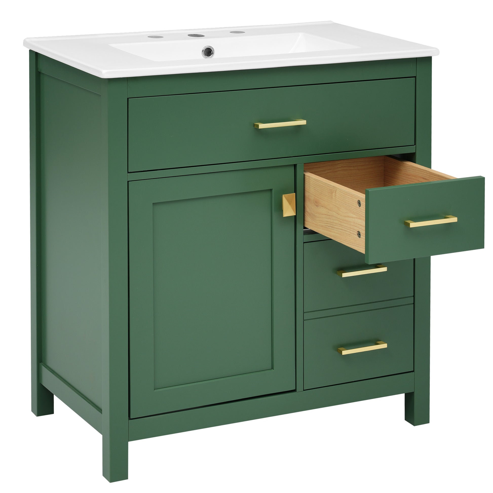 30 Inch Green Bathroom Vanity With Ceramic Sink And Large Storage Ideal Choice For Small Bathrooms Green Solid Wood Mdf