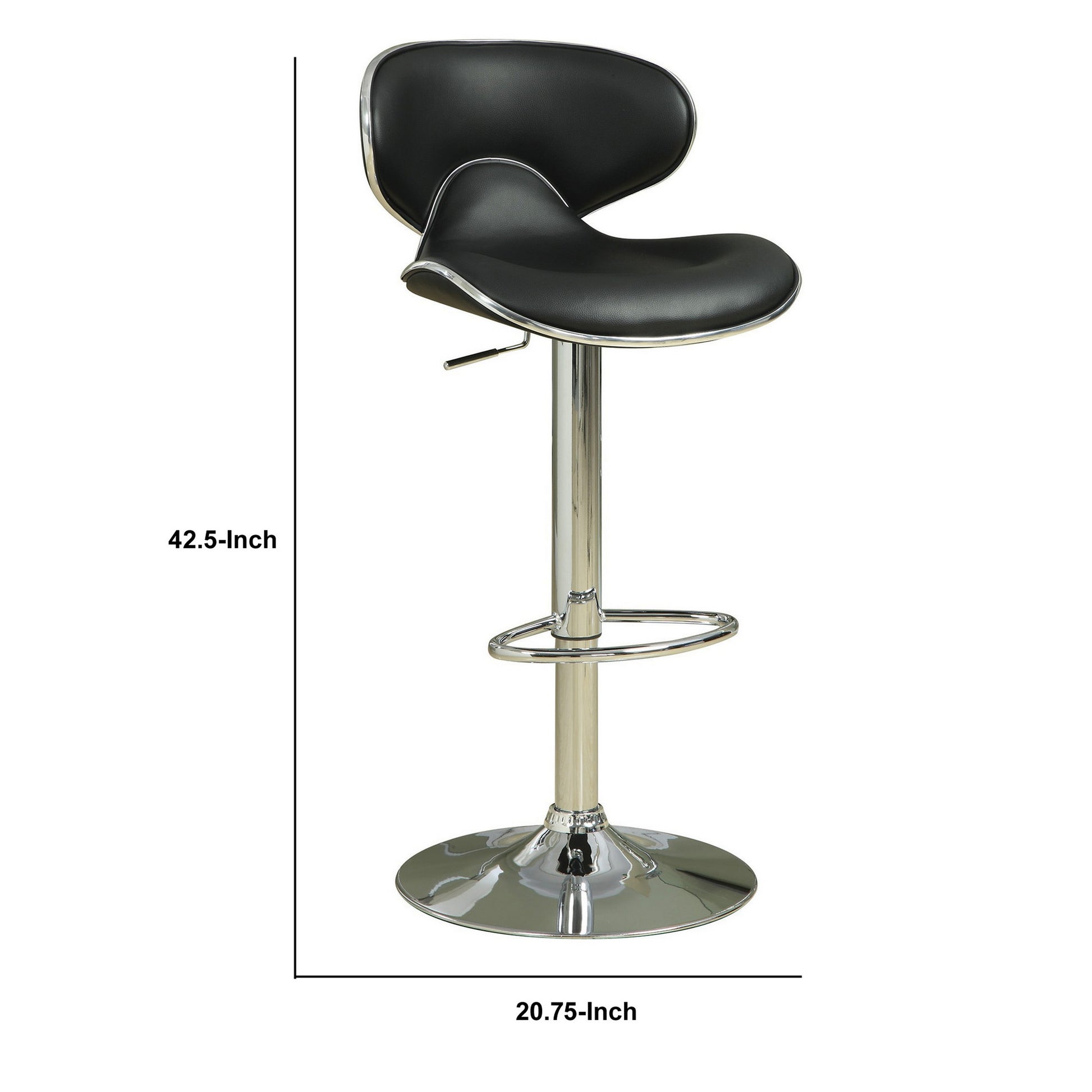 Swivel Adjustable Bar Stool, Black, Set Of 2 Black And Silver Fabric