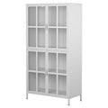 Premium Metal Storage Cabinet With Tempered Glass Doors,Sideboards & Buffets, Adjustable Shelves, Anti Tipping Device, Magnetic Silent Closure, And Adjustable Feet For Home And Office Use White Primary Living Space Modern Metal Metal