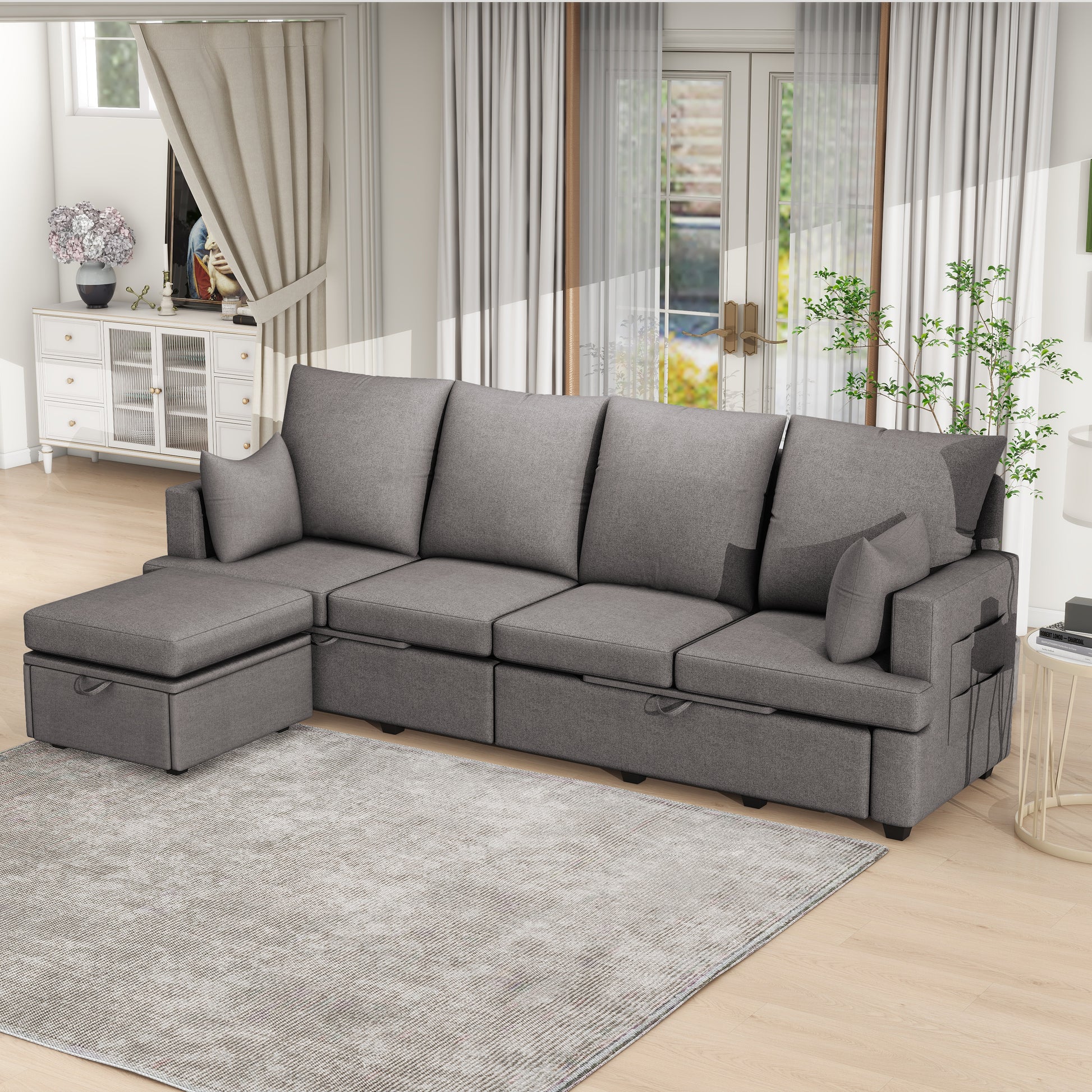Modern L Shape Modular Sofa, 5 Seat Chenile Sectional Couch Set With 2 Pilows Lncluded, Freely Combinableindoor Funiture For Living Room,Apartment, Office, 3 Colors Dark Grey Chenille Metal Primary Living Space Medium Soft Loose Back Modern Poplar Foam