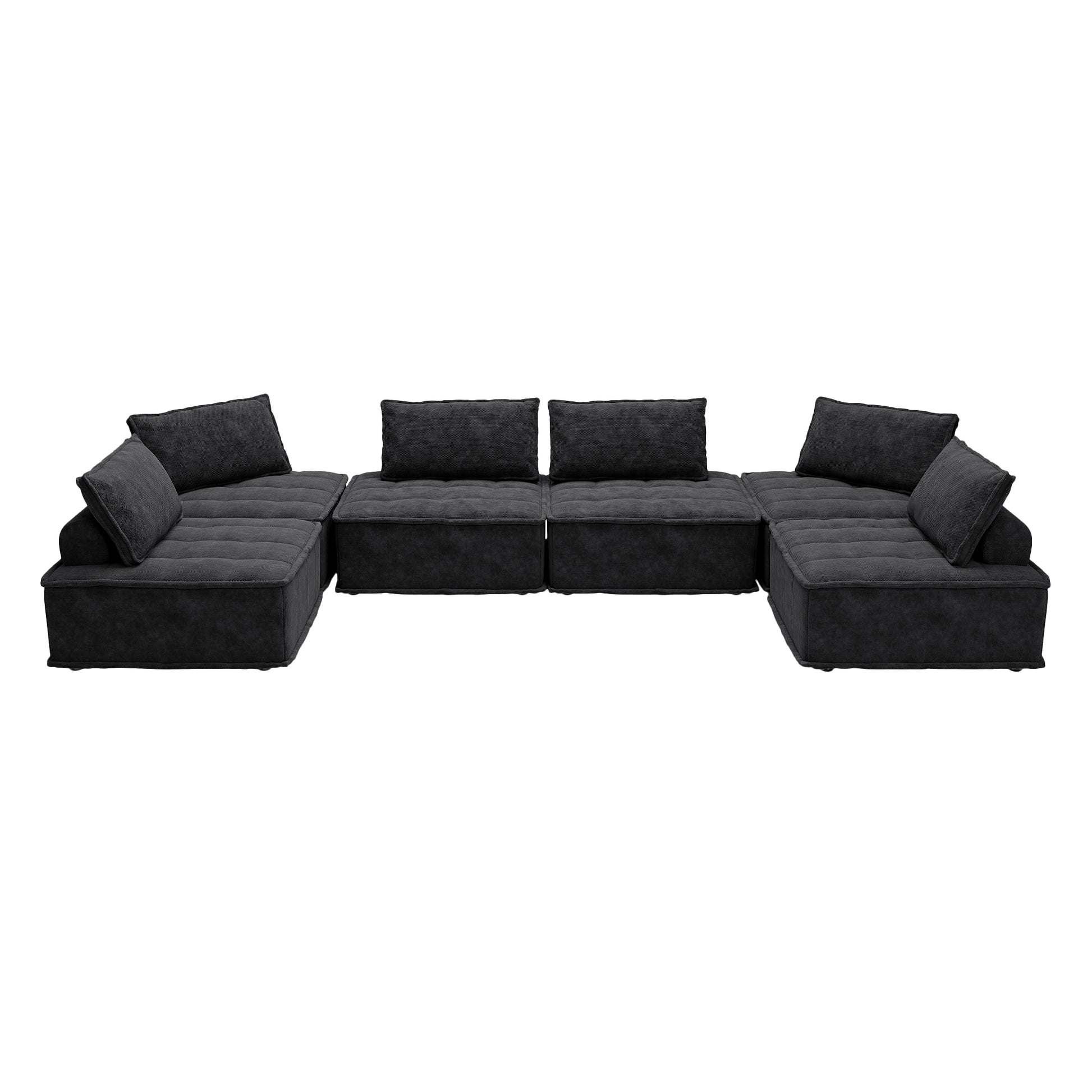 6 Piece Modular Sectional Couch, Oversized Sofa With Flexible Configuration, Ideal For Spacious Living Rooms, Entertainment Zones, And Open Spaces Black Color Black Chenille 6 Seat