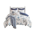 7 Piece Printed Seersucker Comforter Set With Throw Blanket Blue King Cal King King Blue Microfiber