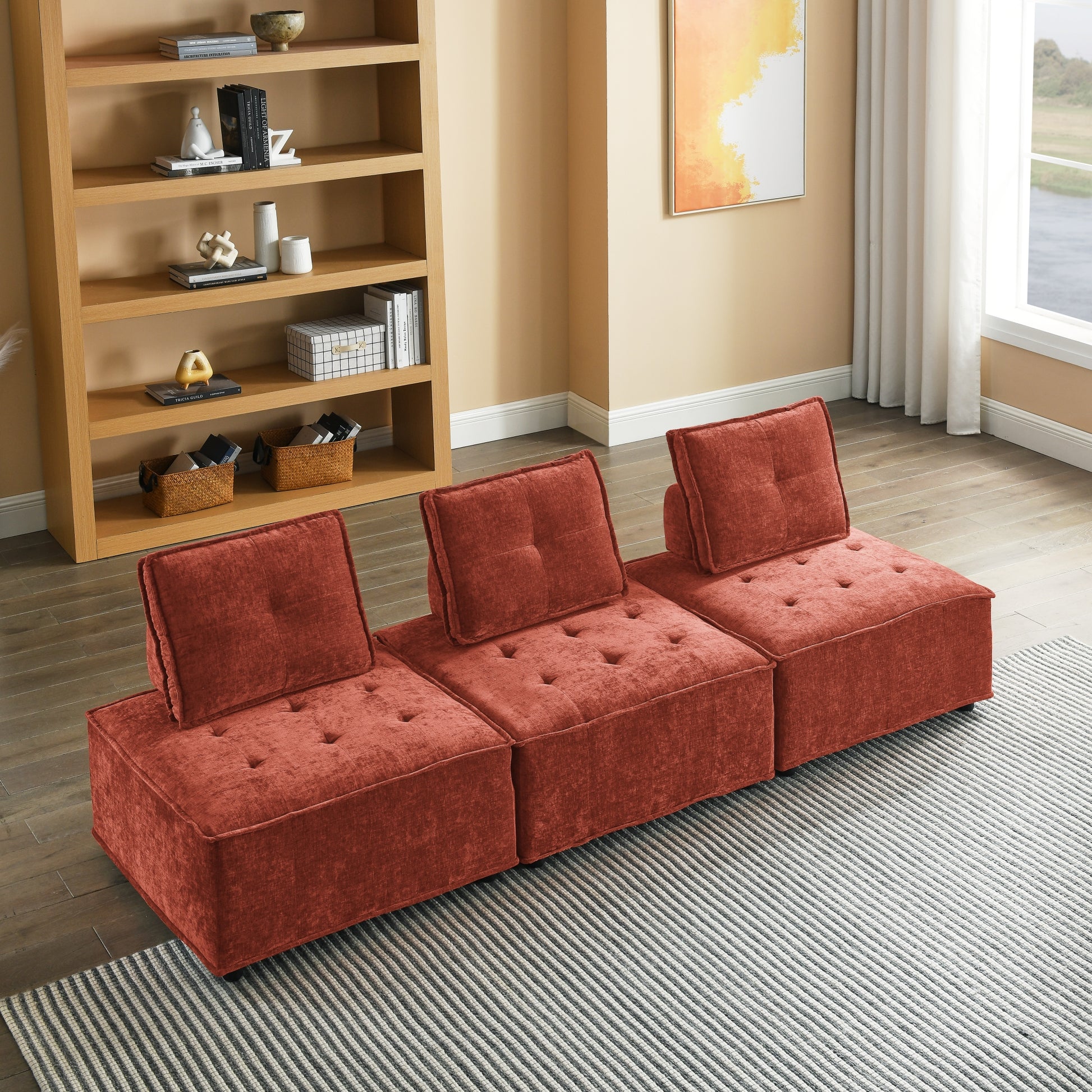Upholstered Seating Armless Accent Chair, Leisure Sofa Lounge Chair For Living Room Corner Bedroom Office,Chenille Red Primary Living Space Chenille