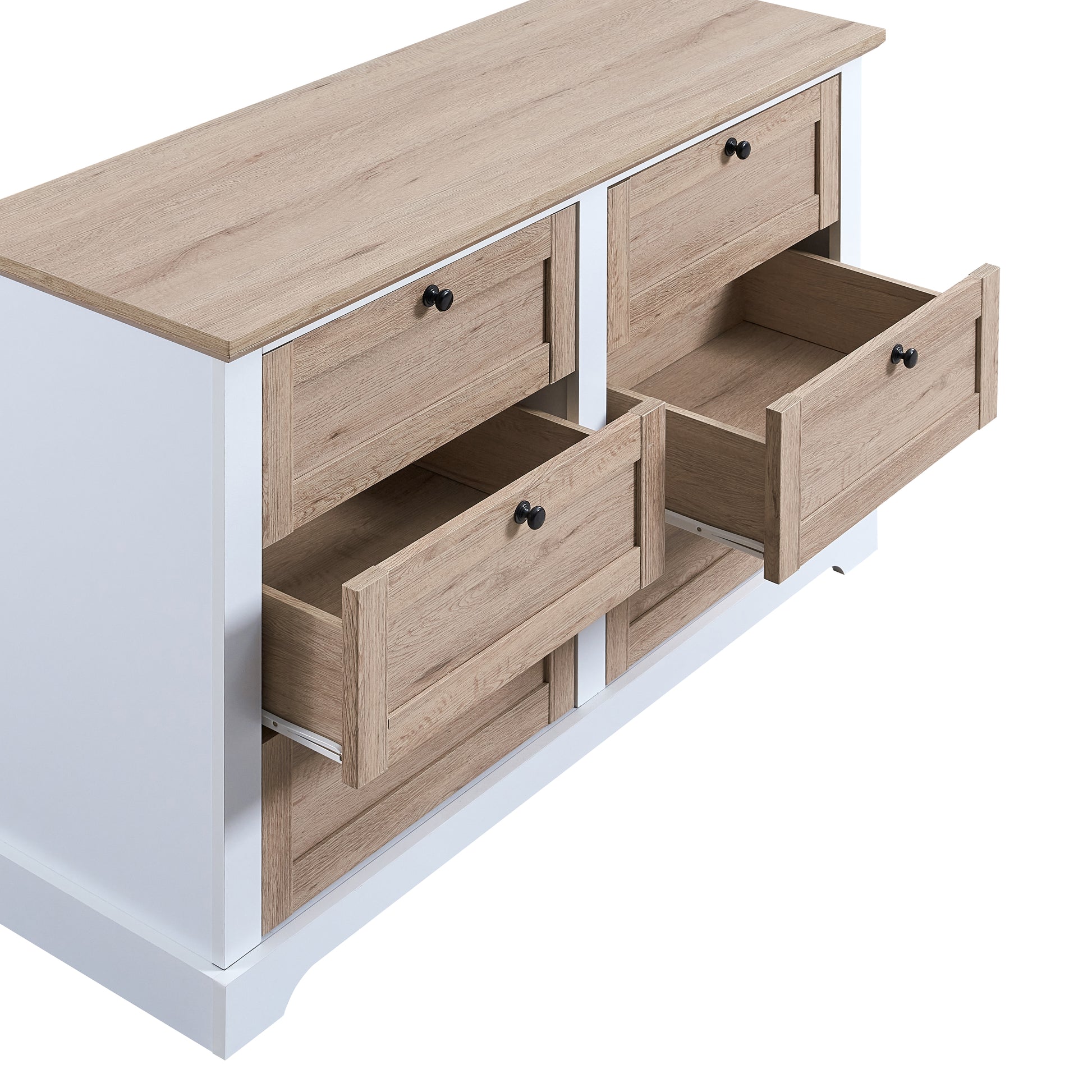 Autumn Modern 6 Drawer Master Dresser With Interlock Drawer Feature Drawer Slide And Interlock Pre Assembly, Wide Dressers For Bedroom 6 Deep Drawers For Closet Organizer Easy Assembly, White Oak Oak Natural Wood Off White White Bedroom American