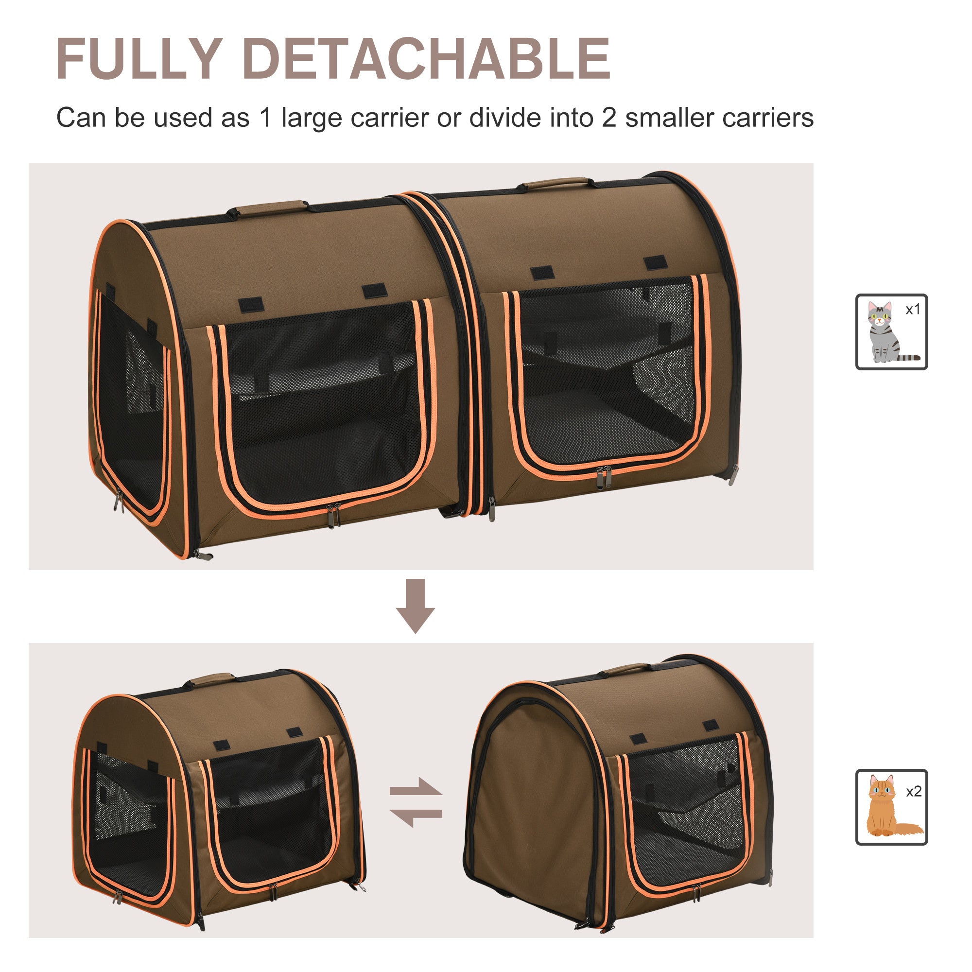 PawHut 39" Portable Soft Sided Pet Cat Carrier with brown-polyester