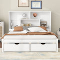 Queen Size Platform Bed With Storage Headboard And 2 Drawers, White Box Spring Not Required Queen White Wood Bedroom Bed Frame Solid Wood Mdf