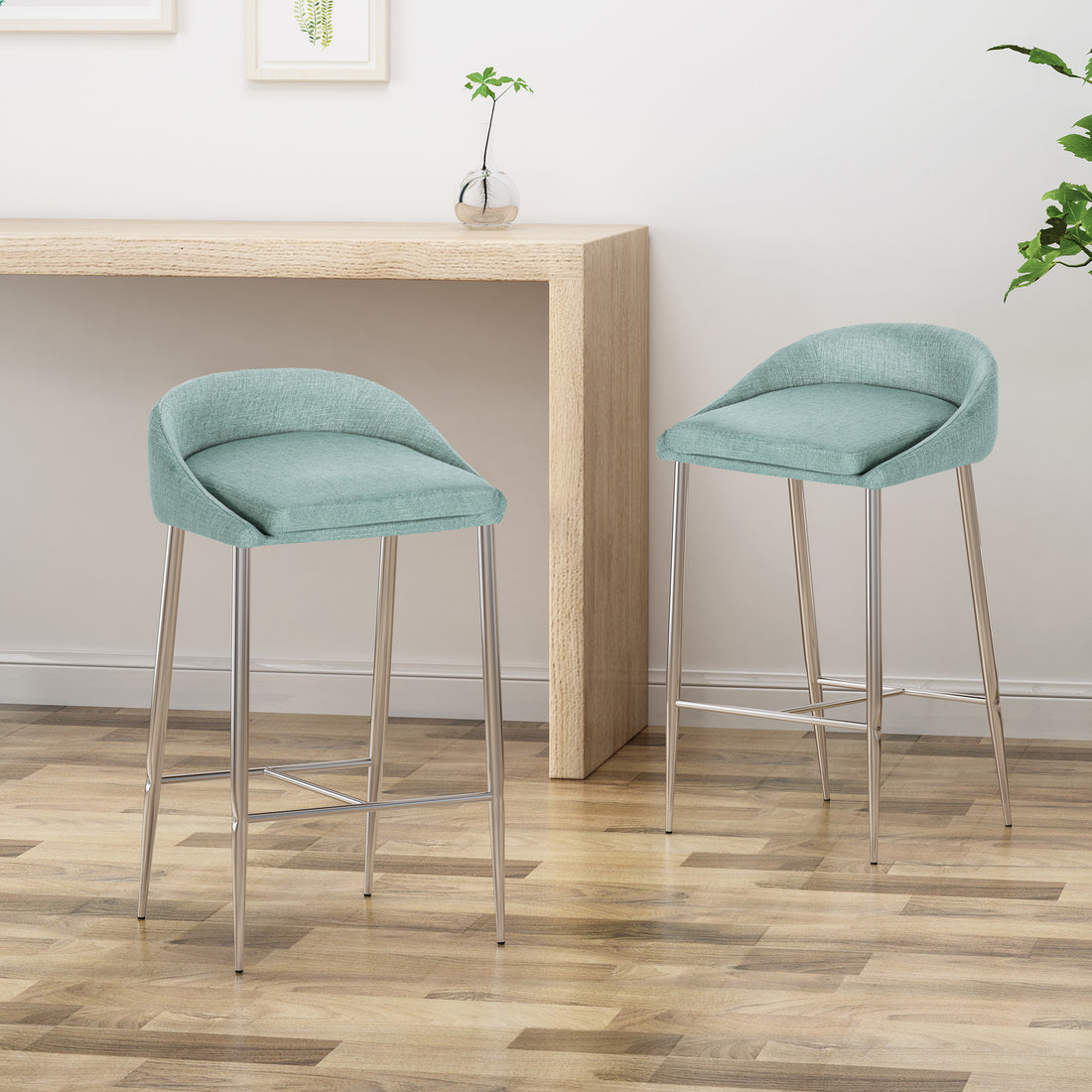 Counter Stool 2Pcs Set Blue Fabric