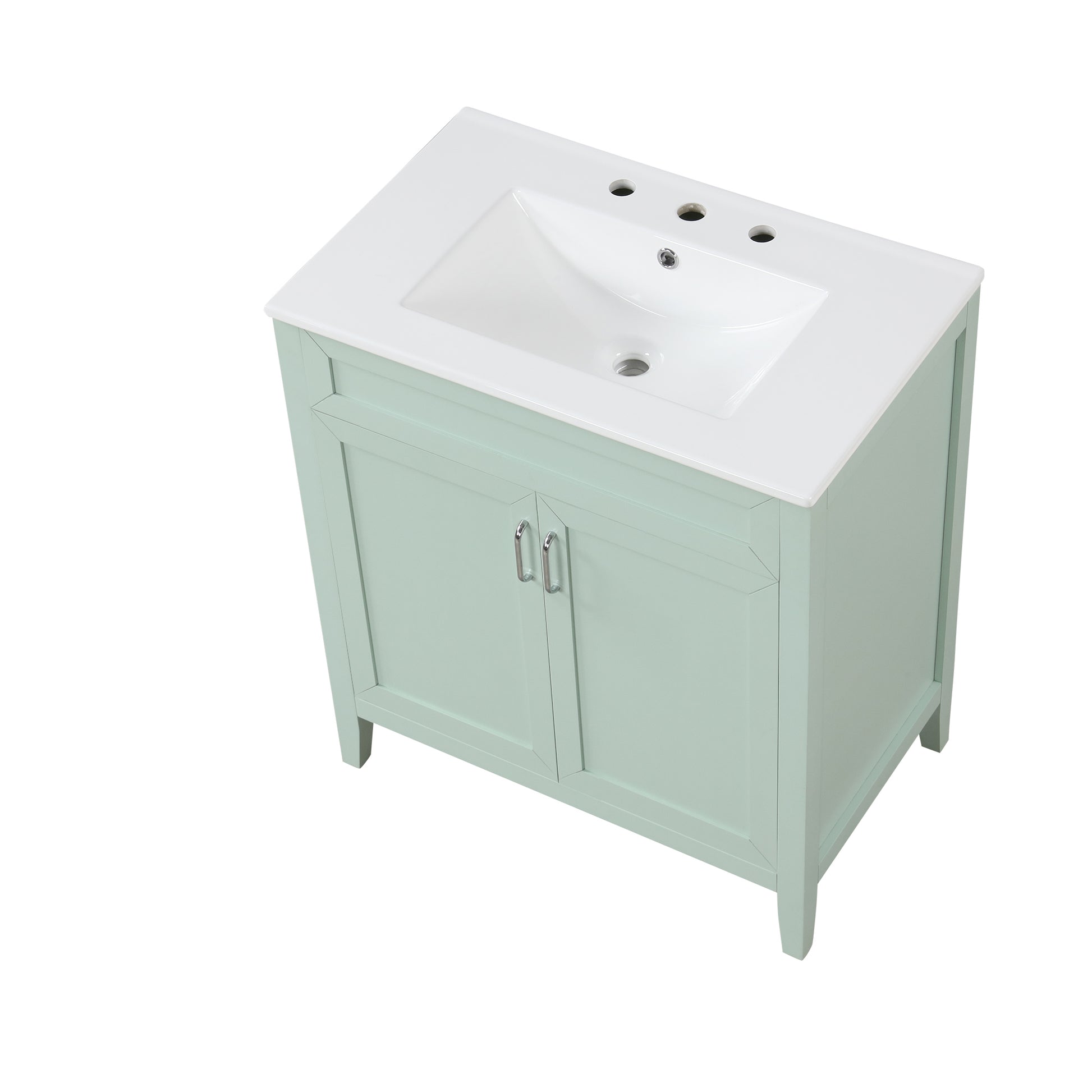 30" Bathroom Vanity With Sink, Multi Functional Bathroom Cabinet With Doors And Drawers, Solid Frame And Mdf Board, Green Green Solid Wood Mdf