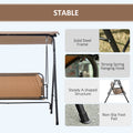 Outsunny 3 Person Porch Swing With Stand, Outdoor Swing For Patio Porch With Adjustable Tilt Canopy And Comfortable Swing Bench Style Seat, Steel Frame, Brown Brown Plastic