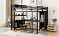 Metal Loft Bed With Wardrobe And L Shaped Desk, Full Size Loft Bed With Storage Cubes And Shelves, Heavy Duty Loft Bed For Kids Teens Adults, Black Full Black Metal
