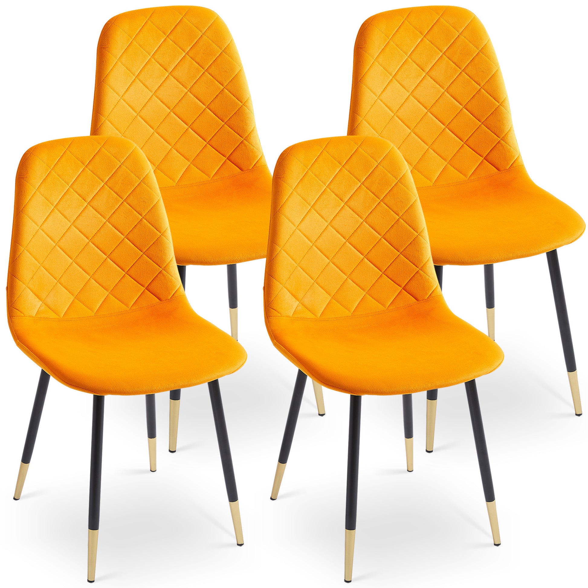 Orange Velvet Tufted Accent Chairs With Golden