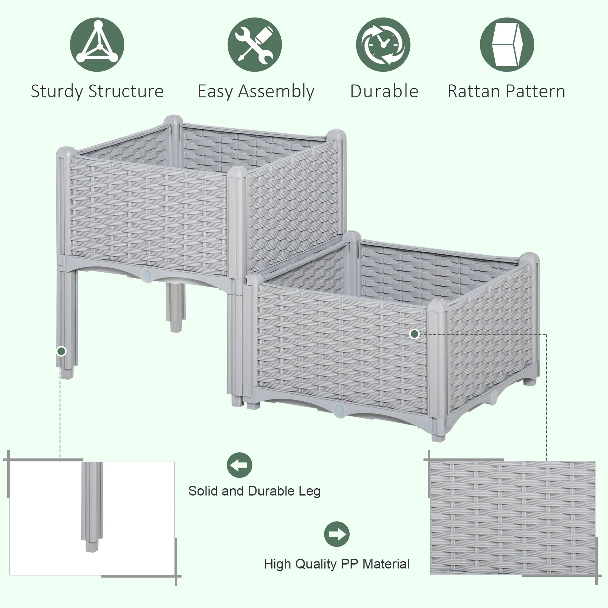 Outsunny 2 Piece Raised Garden Bed With Legs, Self Watering Planter Box Raised Bed To Grow Flowers, Herbs & Vegetables, Gray Gray Polypropylene