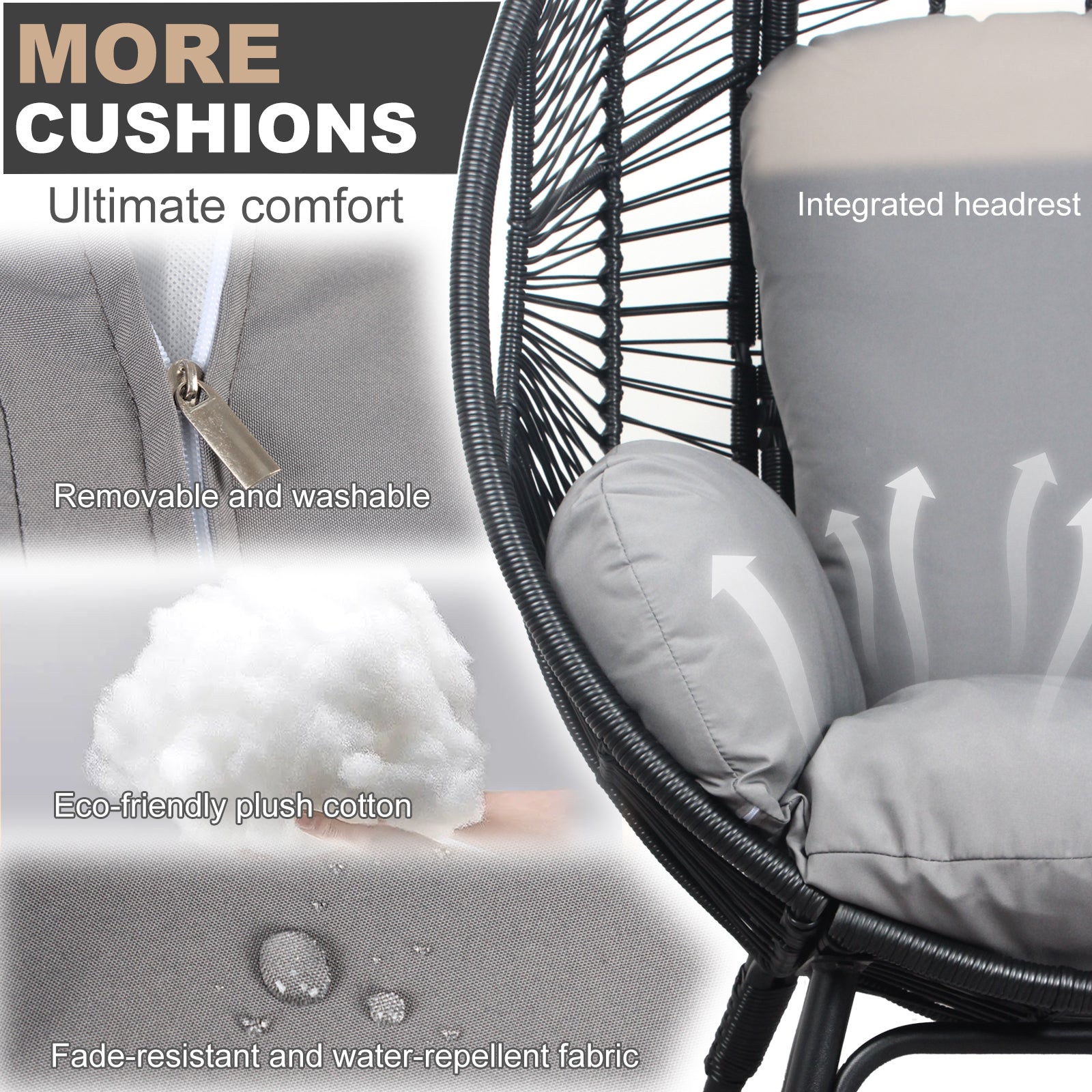 Patio Pe Wicker Egg Chair Model 2 With Black Color Rattan Grey Cushion And Side Table Yes Black Foam Steel