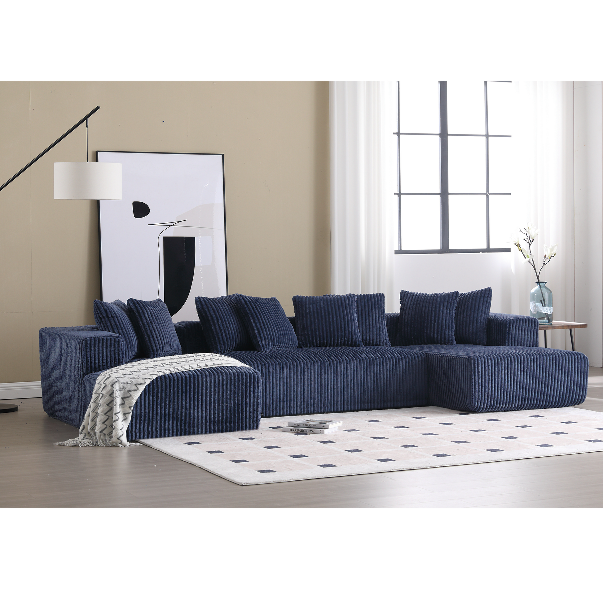 131'' Modular Sectional Couch, U Shaped Sofachaise Lounge, Striped Fabric,Upholstered 4 Seater Couch For Living Room, Bedroom, Free Combination Sofa Corduroy , Blue Blue Polyester Primary Living